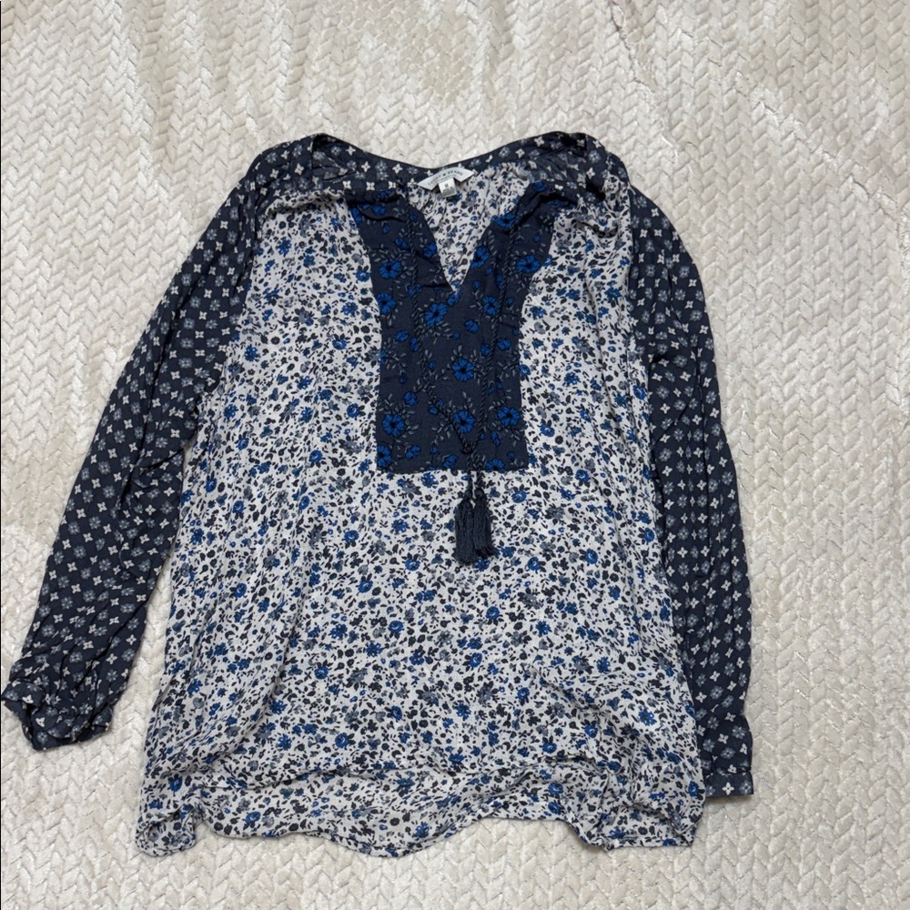 Floral Print Women's Top - Blue and White